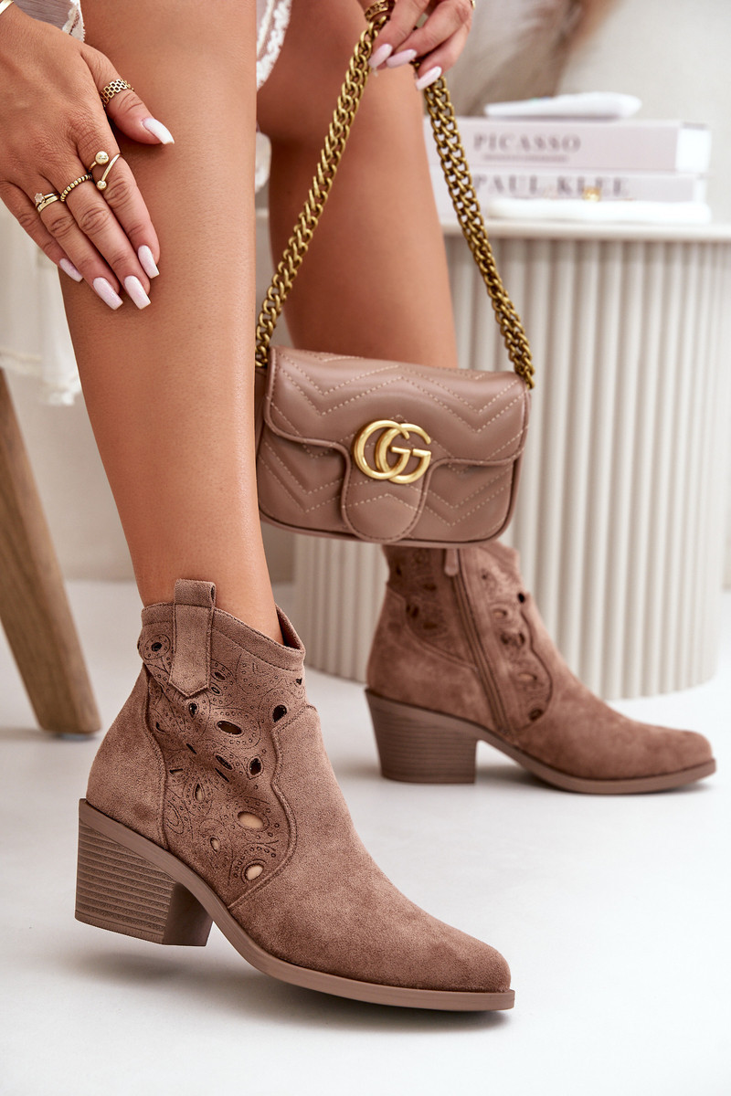 Dámske semišové šnurovacie členkové topánky Cowboy Brown S.Barski 38