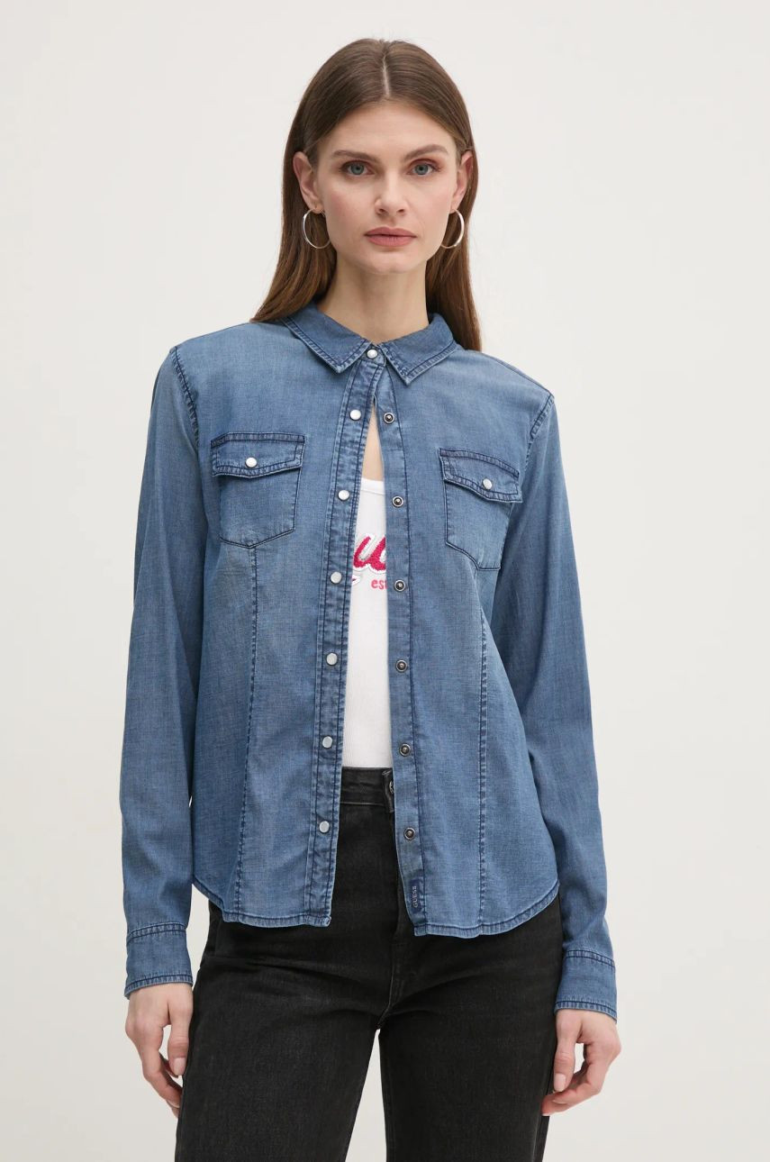 Rifľová košeľa Guess dámska, regular, s klasickým golierom, W5RH0H D4NA0