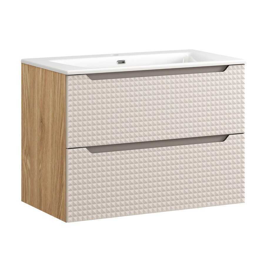 Závěsná skříňka Luxor Beige se zápustným umyvadlem 80 cm béžová/dub olejovaný