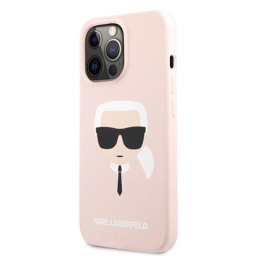 KLHCP13LSLKHPI Karl Lagerfeld Liquid Silicone Karl Head Kryt pro iPhone 13 Pro Light Pink