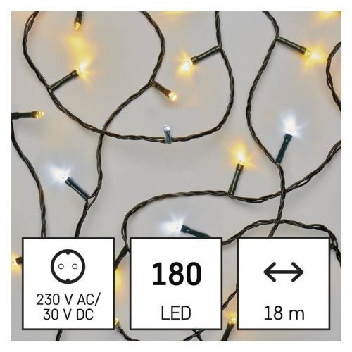 Vianočné osvetlenie EMOS 180 LED řetěz, 18 m, venkovní i vnitřní, teplá/studená bílá, časovač (D4AN06) barva drátu: černá
barva světla: studená/teplá