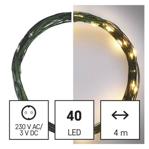 Vianočné osvetlenie EMOS 40 LED nano řetěz zelený, 4 m, venkovní i vnitřní, teplá bílá, časovač (D3AW03) barva drátu: zelená
barva světla: teplá bílá