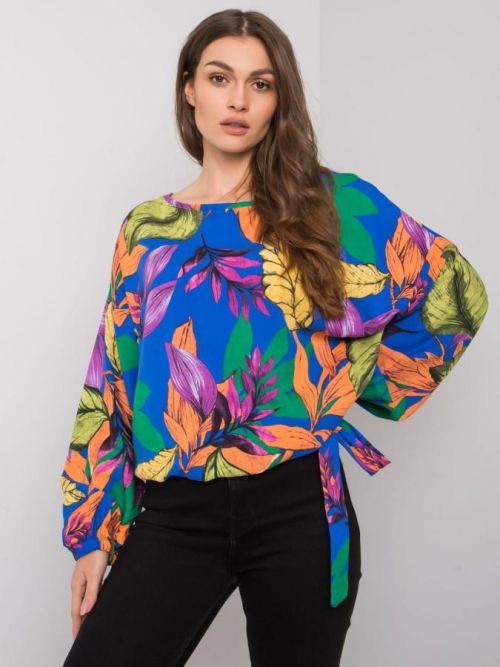 Modrá blúzka s dlhým rukávom voľného strihu ONE SIZE