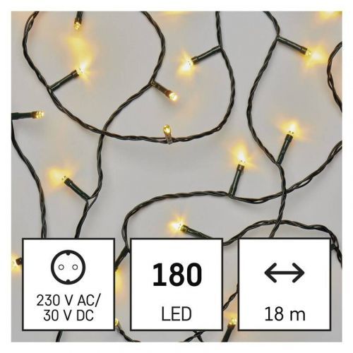 Vianočné osvetlenie EMOS 180 LED řetěz, 18 m, venkovní i vnitřní, teplá bílá, časovač (D4AW04) barva drátu: zelená
barva světla: teplá bílá
časovač: a