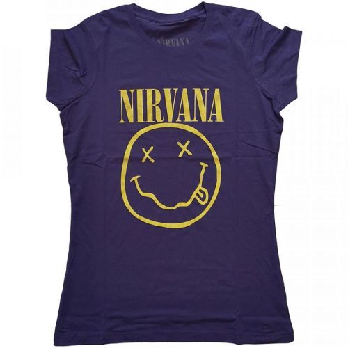 Nirvana - Tričko Yellow Smiley - Žena, Fialová, XL