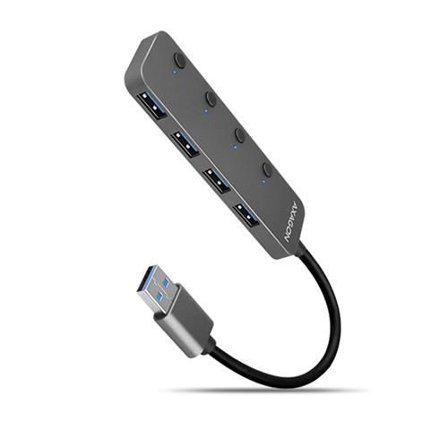 AXAGON HUE-MSA 4x USB3.2 Gen 1 SWITCH hub, metal, micro USB power IN, 20cm USB-A cable