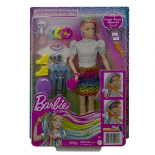 MATTEL BARBIE LEOPARDIA BÁBIKA S DÚHOVÝMI VLASMI A DOPLNKAMI