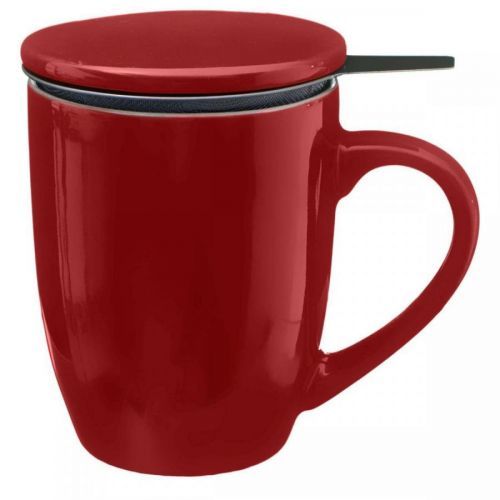 Hrnek s pokličkou a sítkem Lian 320 ml červený