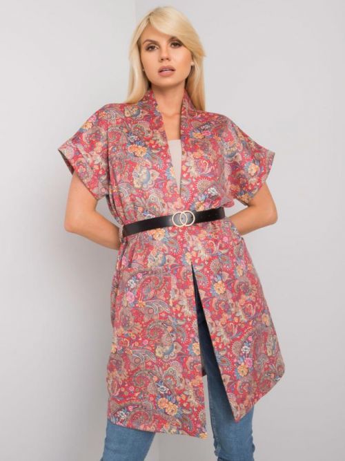 Červený kabát s opaskom a vreckami ONE SIZE