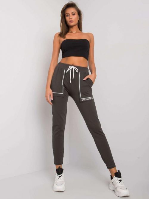 Tmavo khaki tepláky s vreckami S