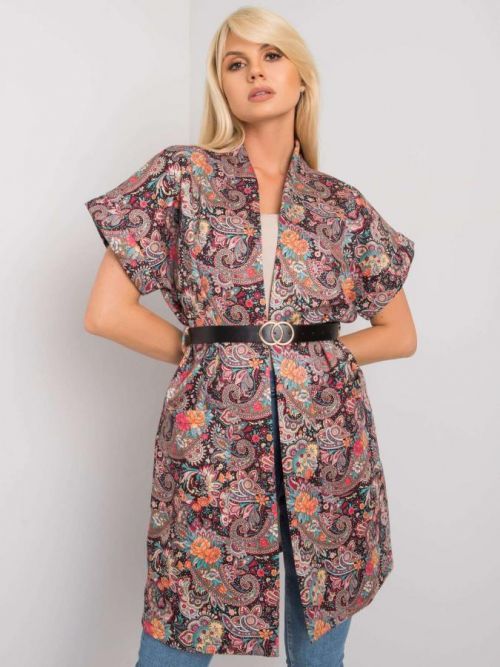 Čierny kabát s opaskom a vreckami ONE SIZE