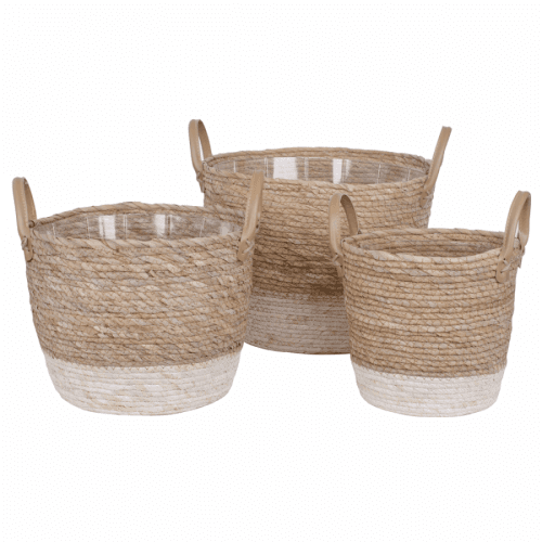 Obaly na květináče, set 3 ks, mořská tráva, hnědá, VALEL