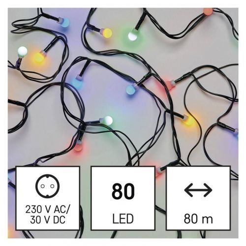 Vianočné osvetlenie EMOS 80 LED cherry řetěz - kuličky, 8 m, venkovní i vnitřní, multicolor, časovač (D5AM02) barva drátu: zelená
barva světla: multic
