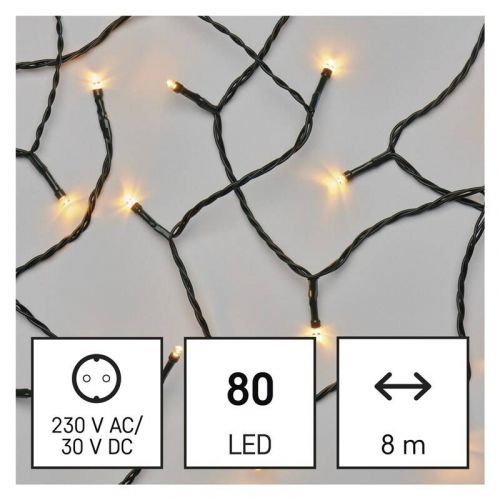 Vianočné osvetlenie EMOS 80 LED řetěz, 8 m, venkovní i vnitřní, vintage, časovač (D4AV02) barva drátu: zelená
barva světla: vintage
časovač: ano
dálko