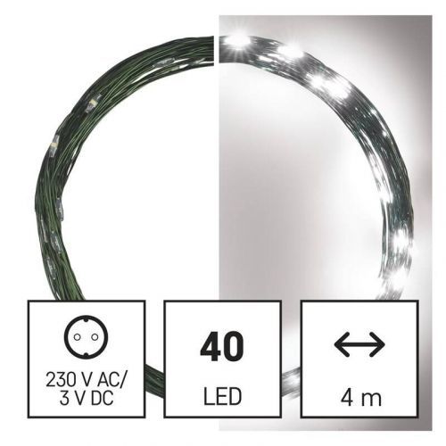 Vianočné osvetlenie EMOS 40 LED nano řetěz zelený, 4 m, venkovní i vnitřní, studená bílá, časovač (D3AC03) barva drátu: zelená
barva světla: studená b