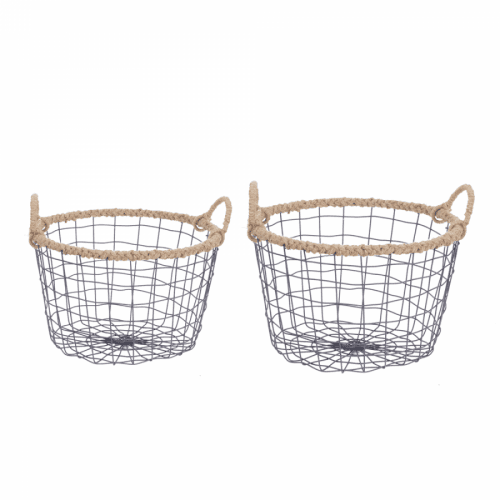 Košíky, set 2 ks, s oušky, černý kov, SANTE