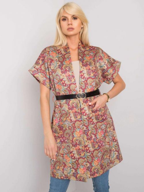 Bordó kabát s opaskom a vreckami ONE SIZE