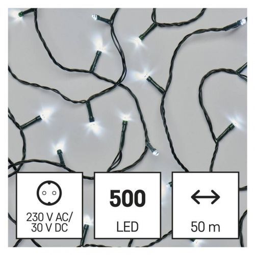 Vianočné osvetlenie EMOS 500 LED řetěz, 50 m, venkovní i vnitřní, studená bílá, časovač (D4AC06) barva drátu: zelená
barva světla: studená bílá
časova