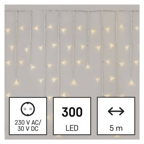 Vianočné osvetlenie EMOS 300 LED rampouchy, 5 m, venkovní i vnitřní, teplá bílá, ovladač, programy, časovač (D4CW02) barva drátu: transparentní
barva