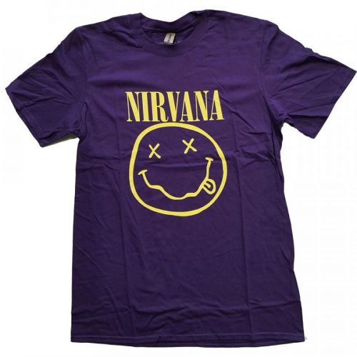 Nirvana - Tričko Yellow Smiley - Muž, Unisex, Fialová, XXL