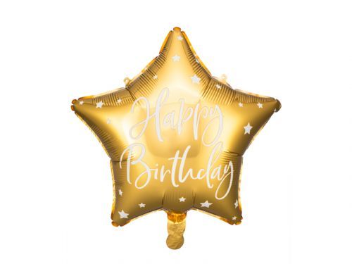 PartyDeco Fóliový balón hviezda - Happy Birthday s hviezdičkami 40 cm