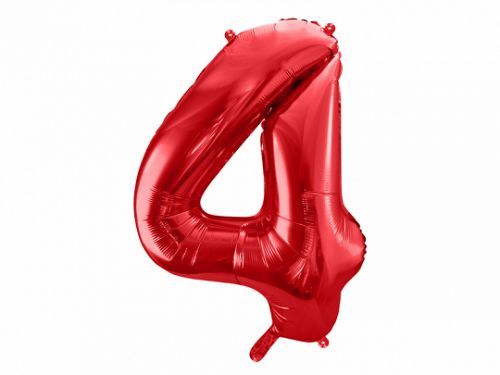 PartyDeco Balónik fóliový narodeninové číslo 4 červený 86 cm