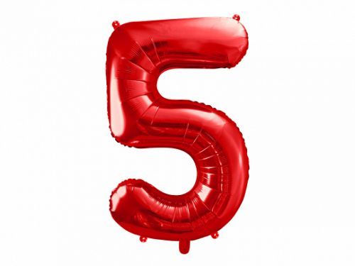 PartyDeco Balónik fóliový narodeninové číslo 5 červený 86 cm