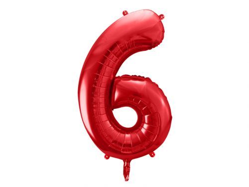 PartyDeco Balónik fóliový narodeninové číslo 6 červený 86 cm