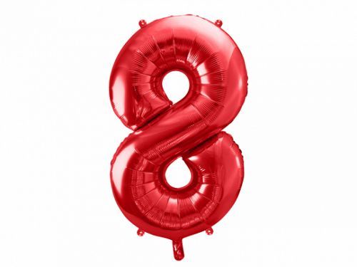 PartyDeco Balónik fóliový narodeninové číslo 8 červený 86 cm