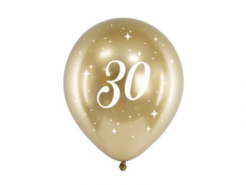 PartyDeco Latexové balóniky - zlaté číslo 30 6 ks