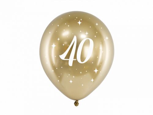 PartyDeco Latexové balóniky - zlaté číslo 40 6 ks