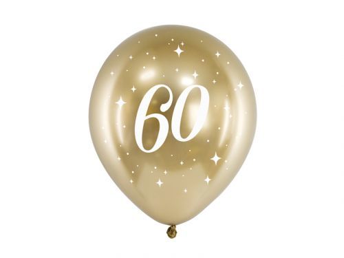 PartyDeco Latexové balóniky - zlaté číslo 60 6 ks
