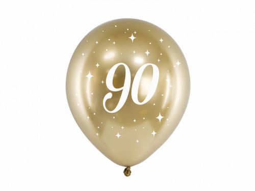 PartyDeco Latexové balóniky - zlaté číslo 90 6 ks