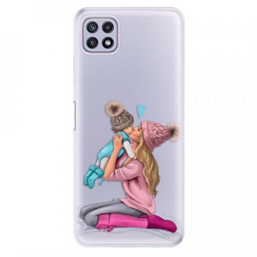 Odolné silikónové puzdro iSaprio - Kissing Mom - Blond and Boy - Samsung Galaxy A22 5G