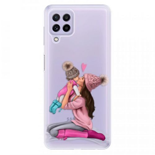 Odolné silikónové puzdro iSaprio - Kissing Mom - Brunette and Girl - Samsung Galaxy A22