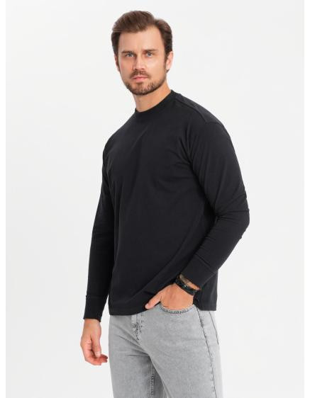 Pánska polokošeľa s dlhým rukávom a golierom na zips - čierna V8