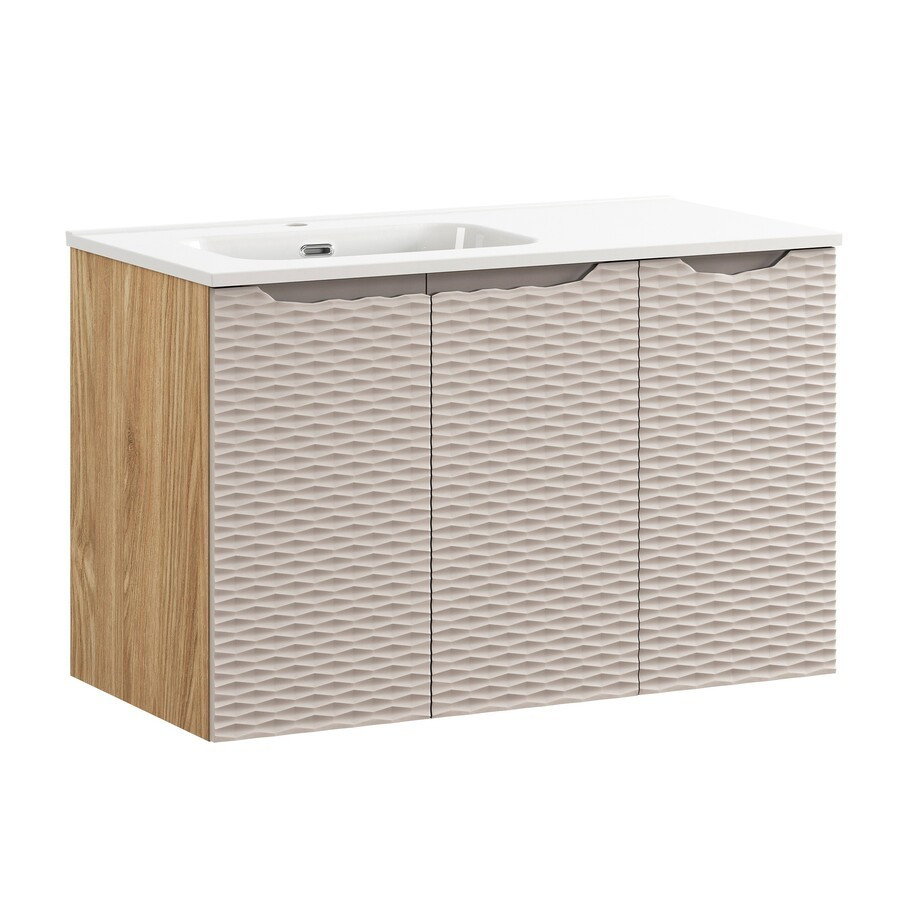 Závěsná skříňka Ocean se zápustným umyvadlem 90 cm béžová/dub olejovaný