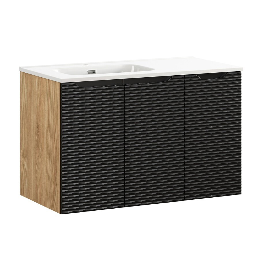 Závěsná skříňka Ocean se zápustným umyvadlem 90 cm černá/dub olejovaný