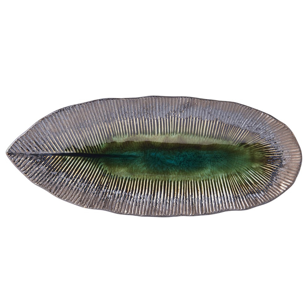Servírovací tanier MIDORI 32,5 x 13,5 cm, zelená, keramika, MIJ