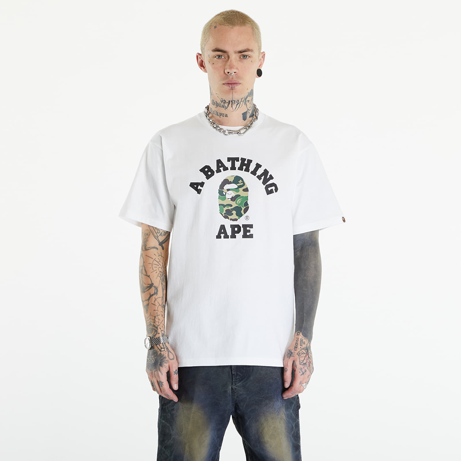 Tričko A BATHING APE Abc Camo College Tee White/ Green XXL