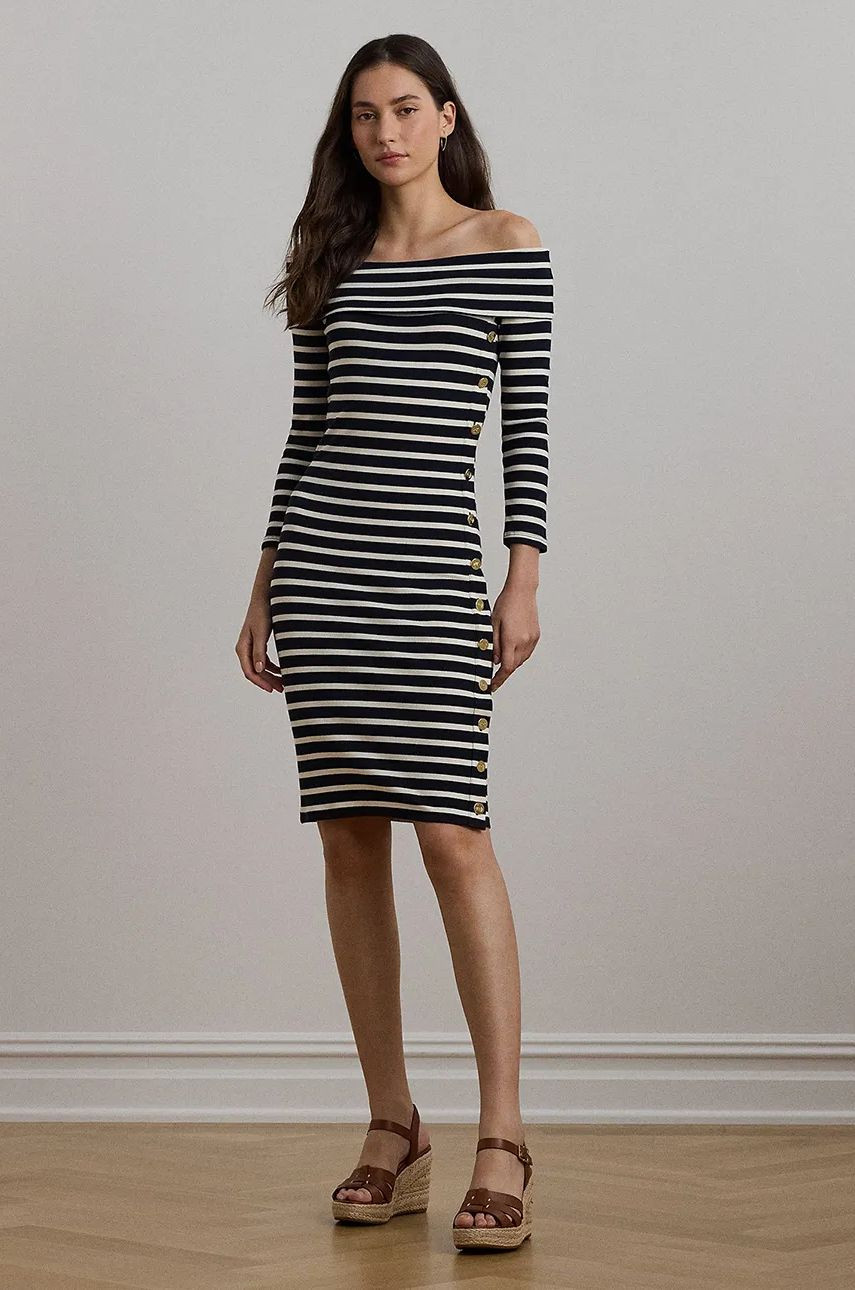 Šaty Lauren Ralph Lauren tmavomodrá farba, mini, priliehavé, 250957718