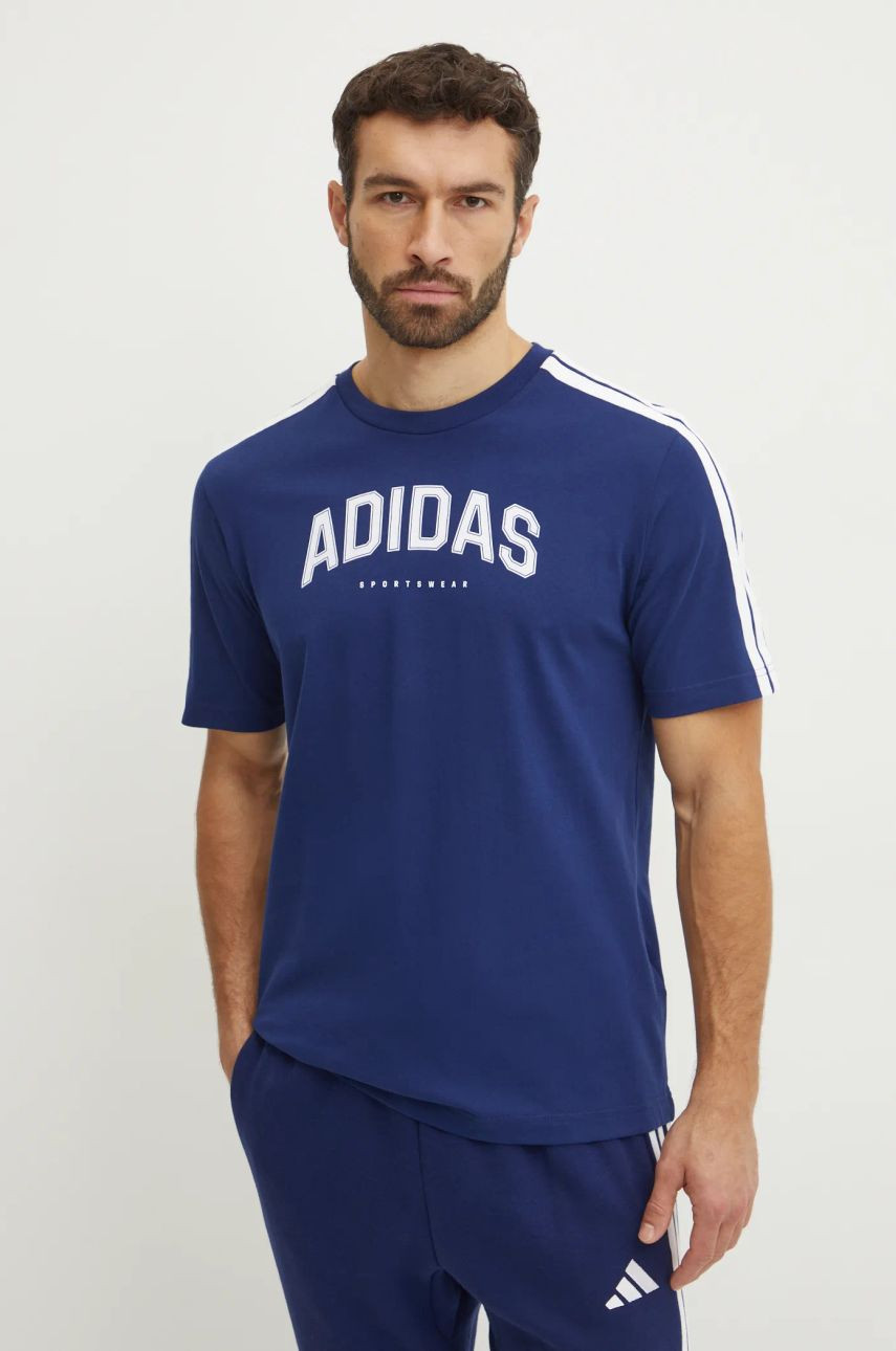 Bavlnené tričko adidas M C COLLE Collegiate pánske, tmavomodrá farba, s potlačou, JM0382