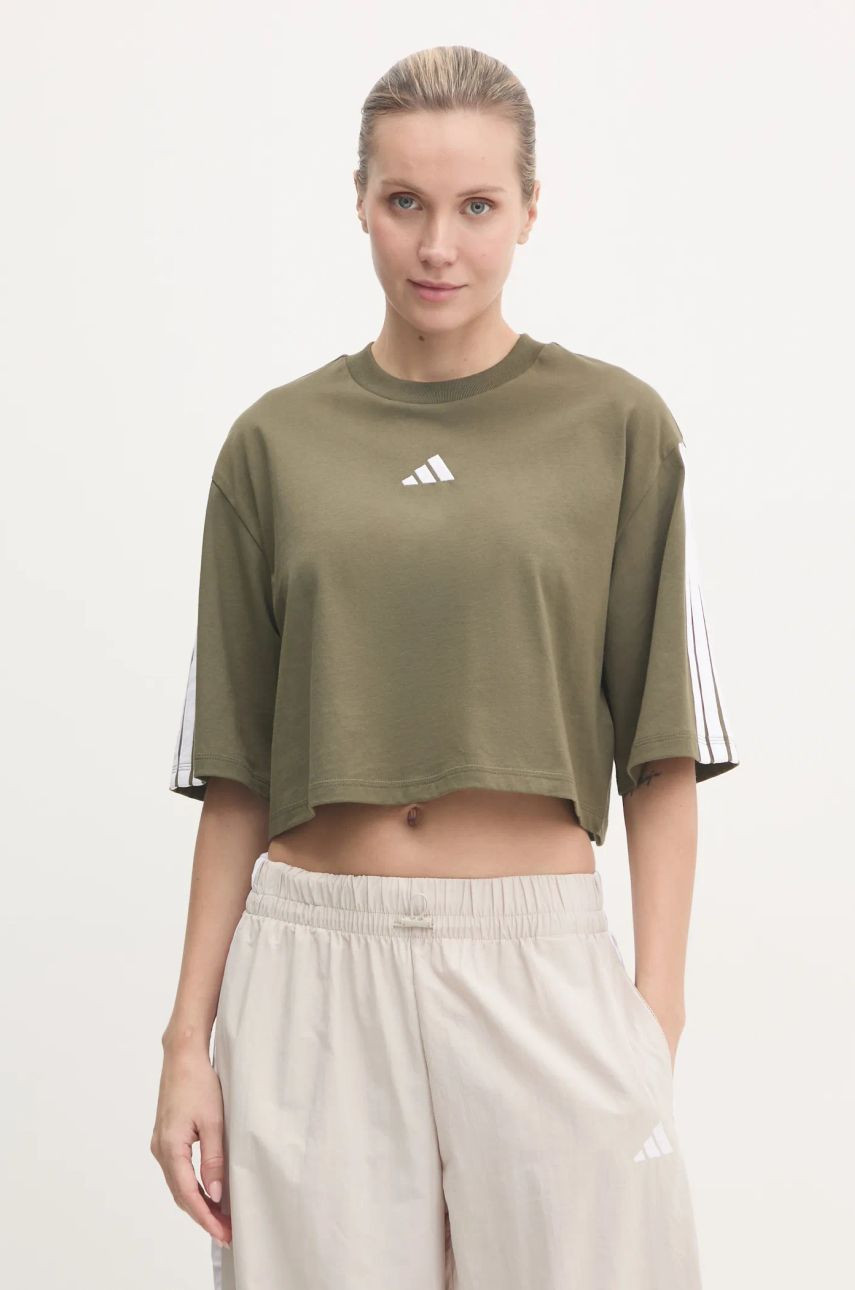Bavlnené tričko adidas Essentials dámske, zelená farba, JE1199