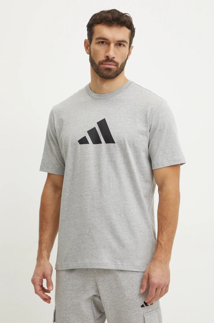 Bavlnené tričko adidas Future Icons pánske, šedá farba, s potlačou, JD4914