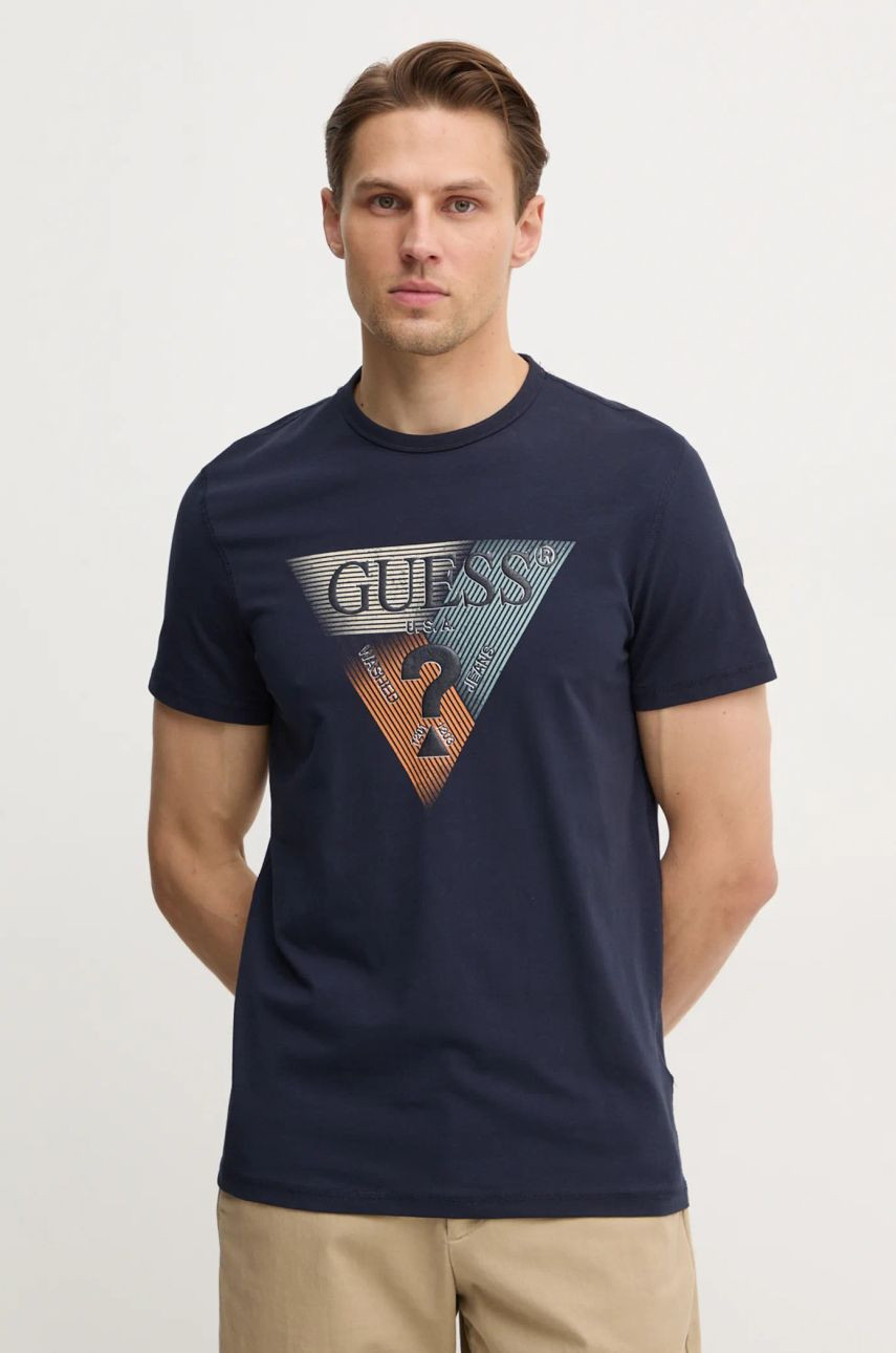 Tričko Guess pánske, tmavomodrá farba, s potlačou, M5RI14 J1314