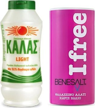 KALAS LIGHT Jemná morská soľ 375 g, obsahuje o 51 % menej soli + BENESOĽ morská soľ bez jódu 250 g