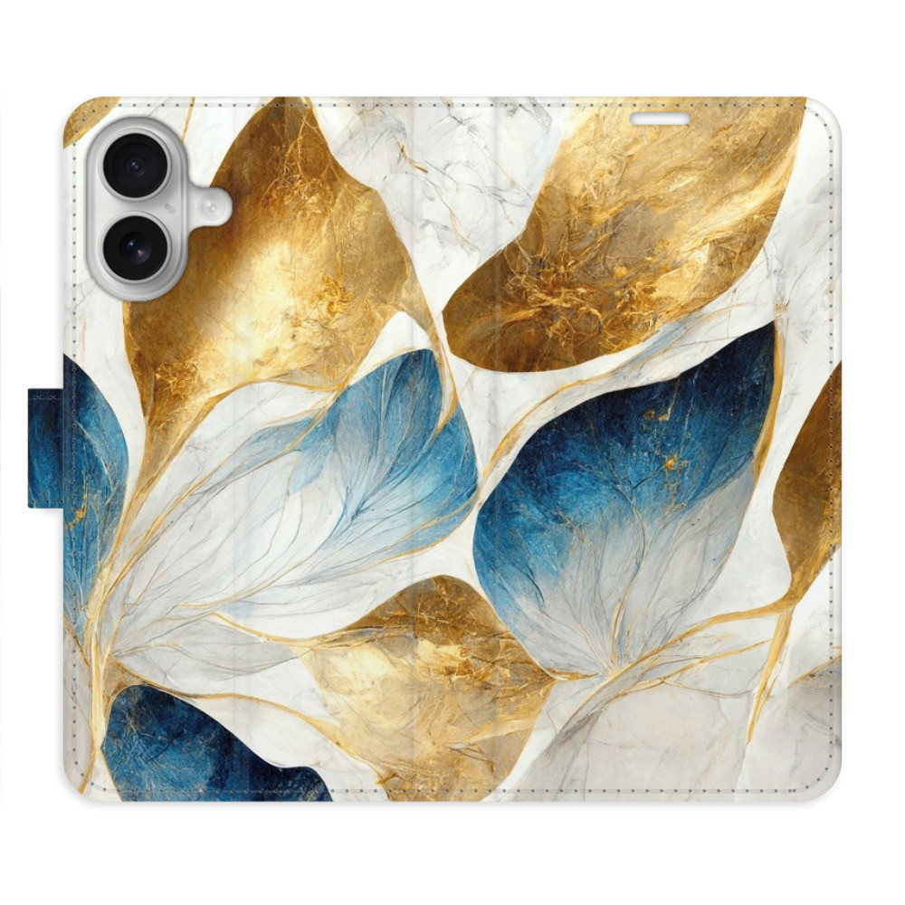 Flipové puzdro iSaprio - GoldBlue Leaves - iPhone 16