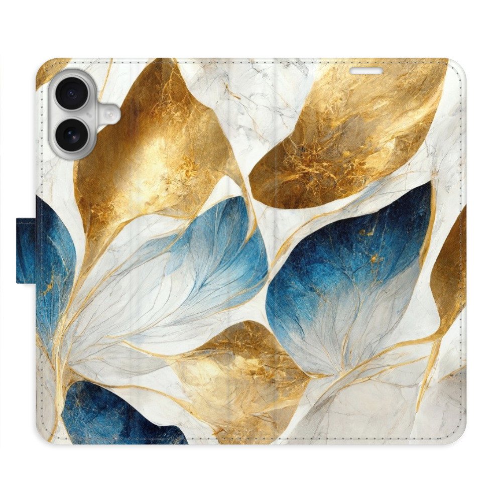 Flipové puzdro iSaprio - GoldBlue Leaves - iPhone 16 Plus