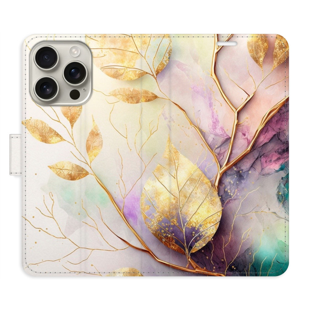 Flipové puzdro iSaprio - Gold Leaves 02 - iPhone 16 Pro