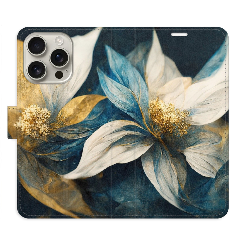 Flipové puzdro iSaprio - Gold Flowers - iPhone 16 Pro